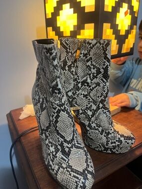 Aldo Black & White Snake-Print Platform Ankle Boots
